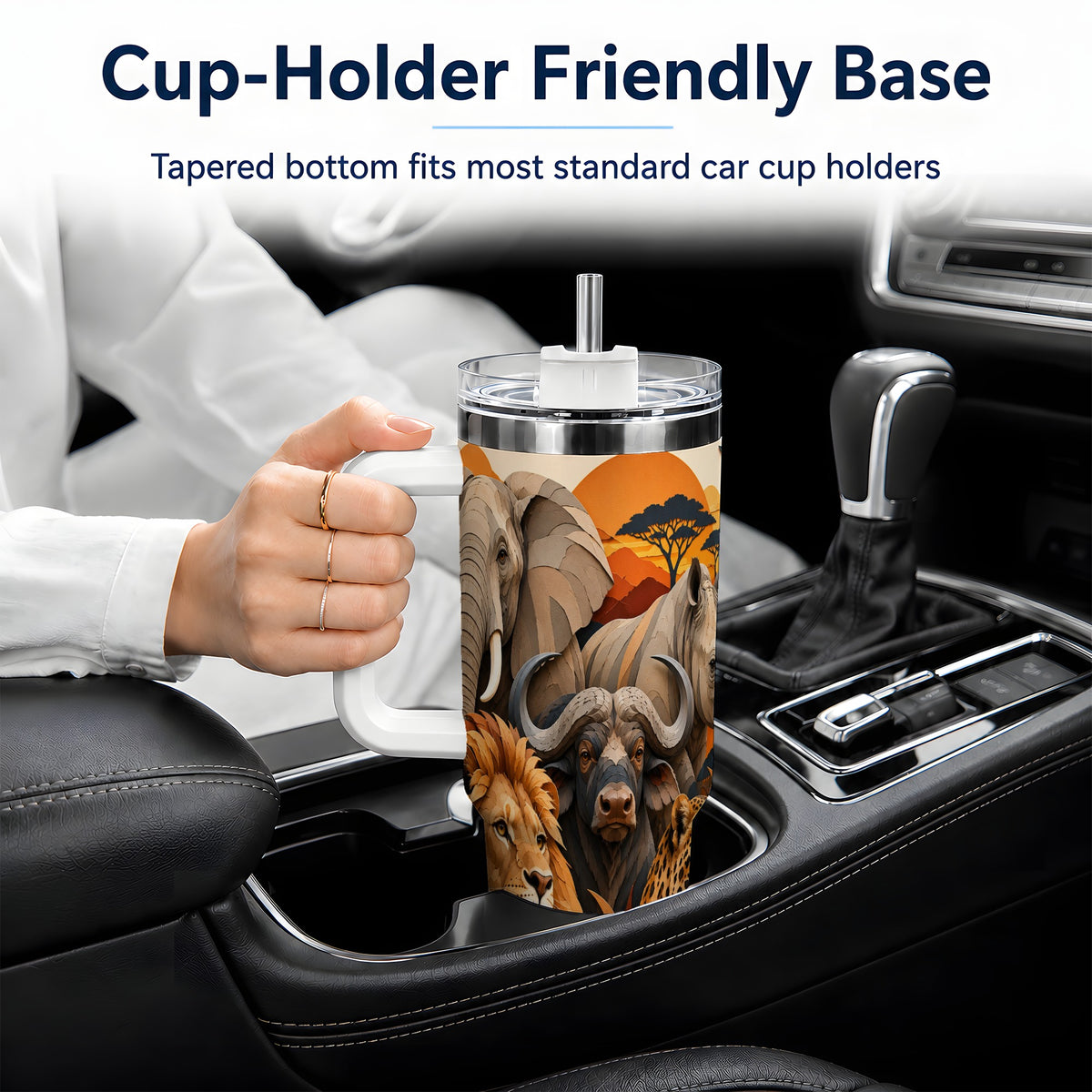#pl[40oz|White] Safari Wildlife 40oz Tumbler, African Animal Artwork for Nature Fans