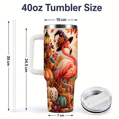 #pl[40oz|White] Halloween Flamingo 40oz Tumbler, Witch Hat Pumpkin Art for Fall Fans