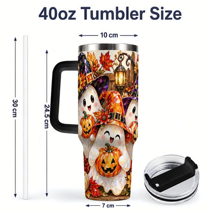 #pl[40oz|Black] Cute Halloween Ghost 40oz Tumbler, Witch Hat Pumpkin Art for Ghost Fans