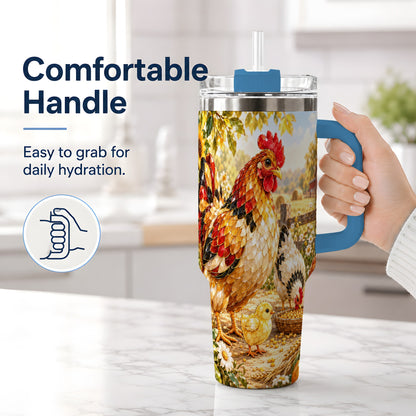 #pl[40oz|Blue] Autumn Chicken Farm 40oz Tumbler, Sunflower Harvest Artwork