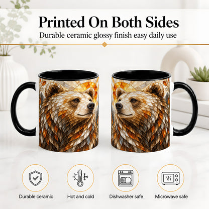 #pl[11oz|Black] Autumn Bear Ceramic Mug with Stained Glass Style Forest Artwork