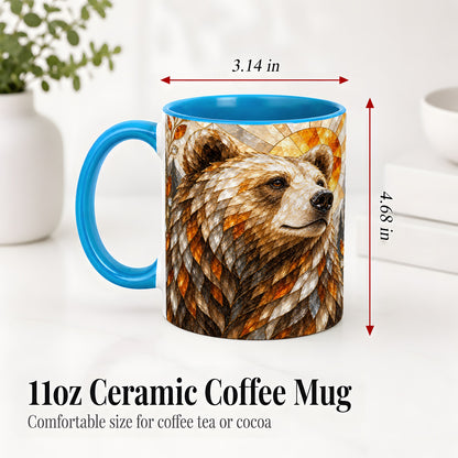 #pl[11oz|Blue] Autumn Bear Ceramic Mug with Stained Glass Style Forest Artwork