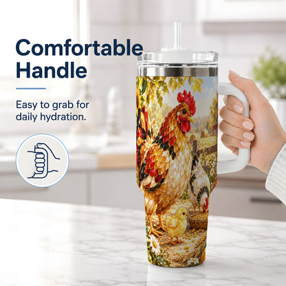 #pl[40oz|White] Autumn Chicken Farm 40oz Tumbler, Sunflower Harvest Artwork