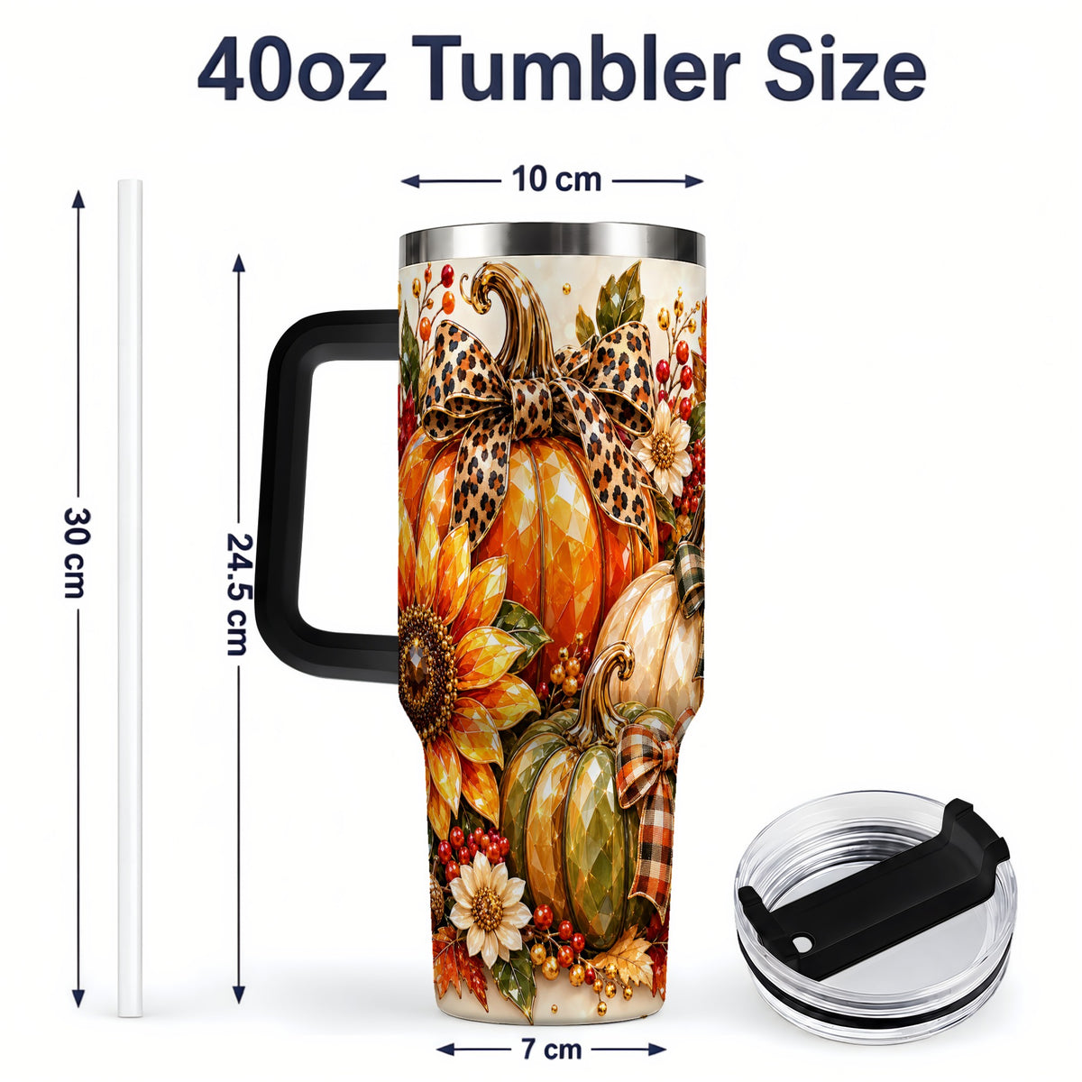 #pl[40oz|Black] Fall Pumpkin Bow 40oz Tumbler, Sunflower Harvest Artwork