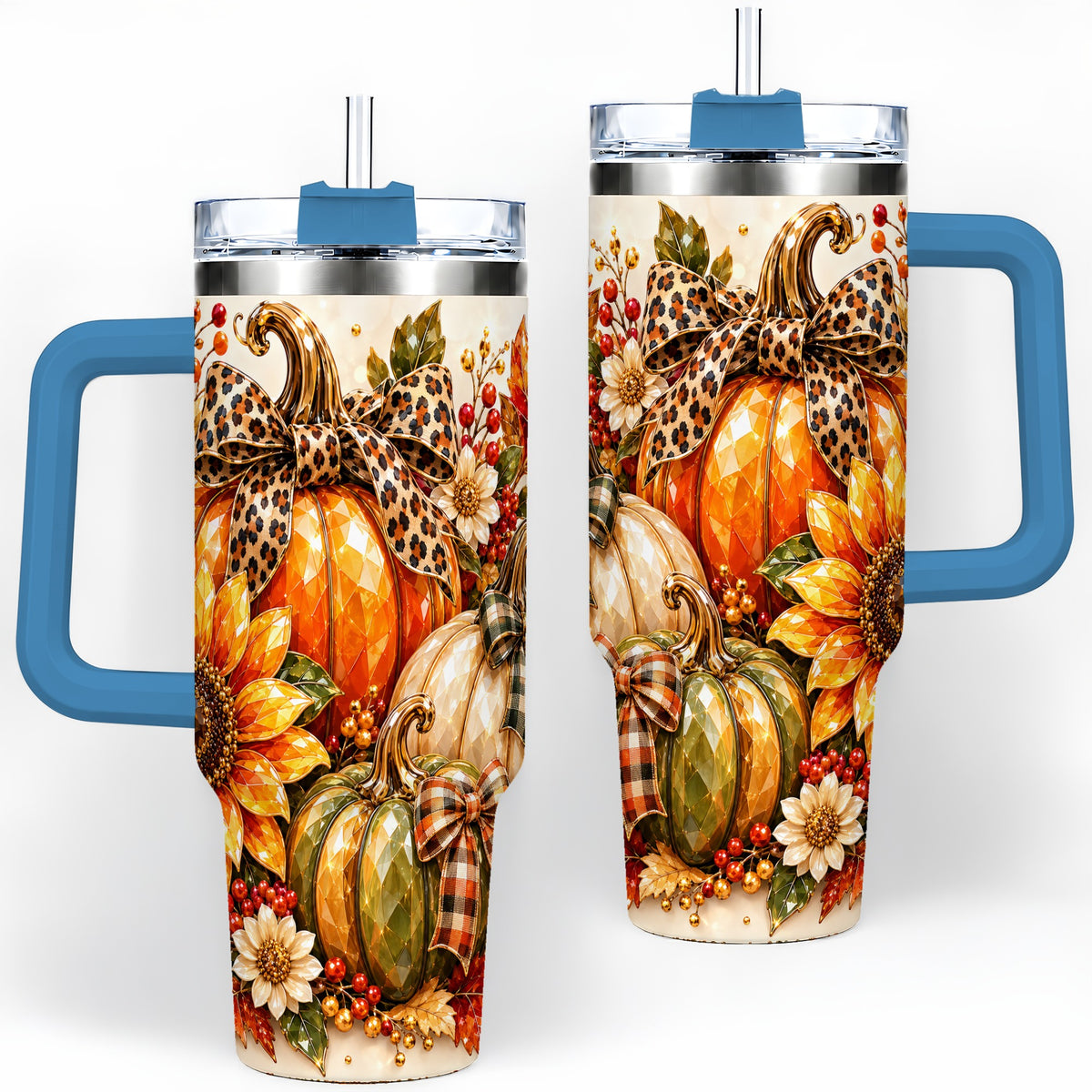 #pl[40oz|Blue] Fall Pumpkin Bow 40oz Tumbler, Sunflower Harvest Artwork