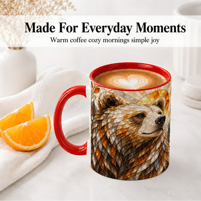 #pl[11oz|Red] Autumn Bear Ceramic Mug with Stained Glass Style Forest Artwork