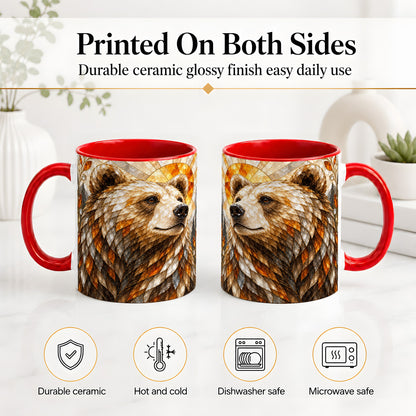 #pl[11oz|Red] Autumn Bear Ceramic Mug with Stained Glass Style Forest Artwork