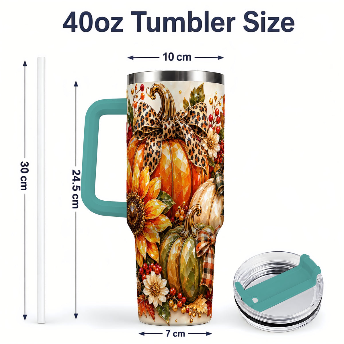 #pl[40oz|Green] Fall Pumpkin Bow 40oz Tumbler, Sunflower Harvest Artwork