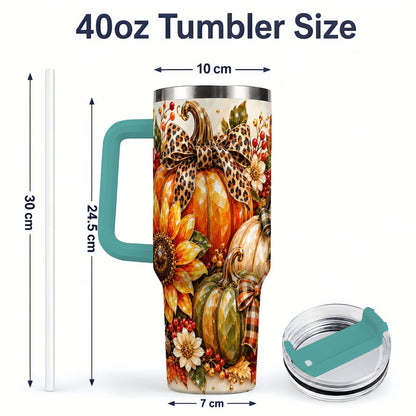 #pl[40oz|Green] Fall Pumpkin Bow 40oz Tumbler, Sunflower Harvest Artwork
