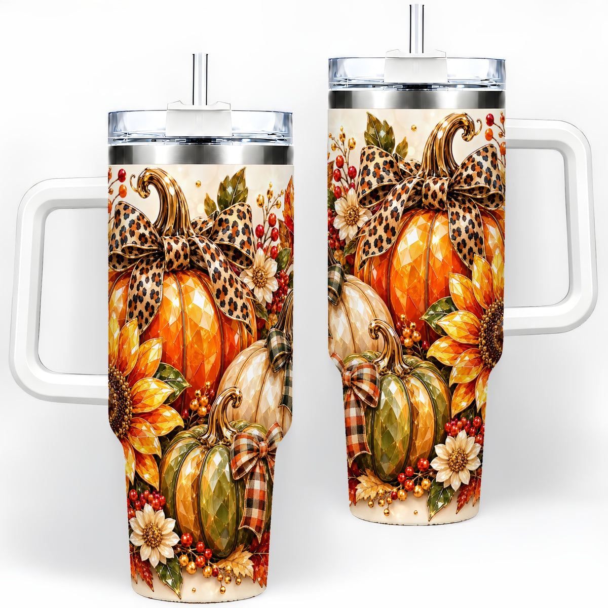 Fall Pumpkin Bow 40oz Tumbler, Sunflower Harvest Artwork