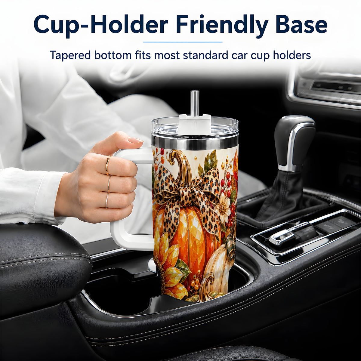 #pl[40oz|White] Fall Pumpkin Bow 40oz Tumbler, Sunflower Harvest Artwork