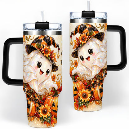 #pl[40oz|Black] Cute Halloween Ghost 40oz Tumbler, Witch Hat Pumpkin Artwork