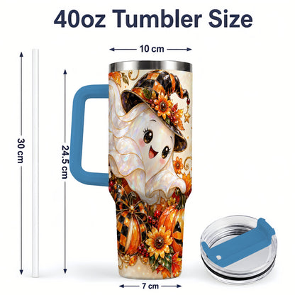 #pl[40oz|Blue] Cute Halloween Ghost 40oz Tumbler, Witch Hat Pumpkin Artwork