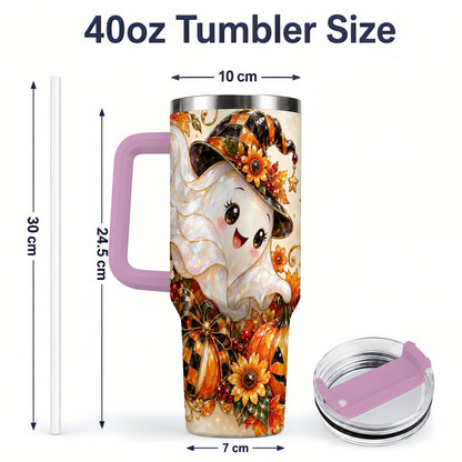 #pl[40oz|Pink] Cute Halloween Ghost 40oz Tumbler, Witch Hat Pumpkin Artwork