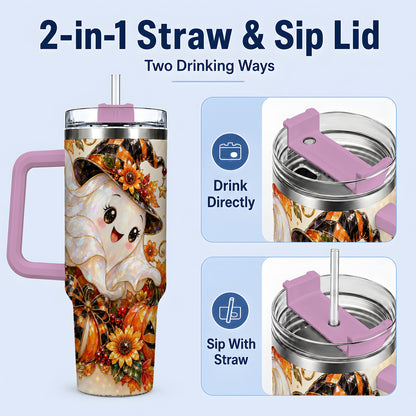 #pl[40oz|Pink] Cute Halloween Ghost 40oz Tumbler, Witch Hat Pumpkin Artwork