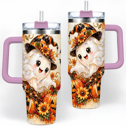 #pl[40oz|Pink] Cute Halloween Ghost 40oz Tumbler, Witch Hat Pumpkin Artwork