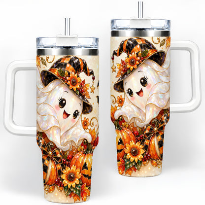 Cute Halloween Ghost 40oz Tumbler, Witch Hat Pumpkin Artwork