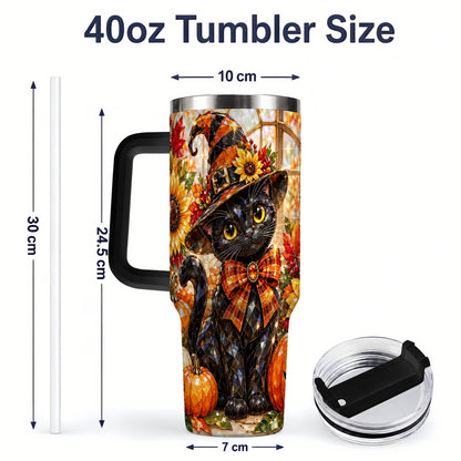 #pl[40oz|Black] Halloween Black Cat 40oz Tumbler, Sunflower Pumpkin Artwork