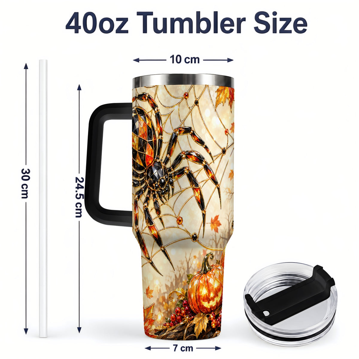 #pl[40oz|Black] Halloween Spider Web 40oz Tumbler, Jack-O-Lantern Pumpkin Artwork