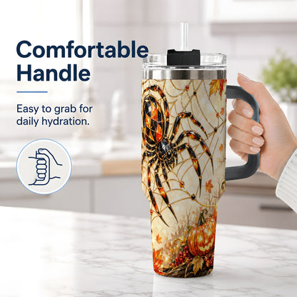 #pl[40oz|Black] Halloween Spider Web 40oz Tumbler, Jack-O-Lantern Pumpkin Artwork