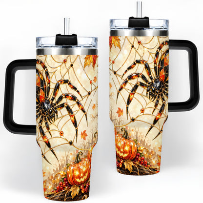 #pl[40oz|Black] Halloween Spider Web 40oz Tumbler, Jack-O-Lantern Pumpkin Artwork