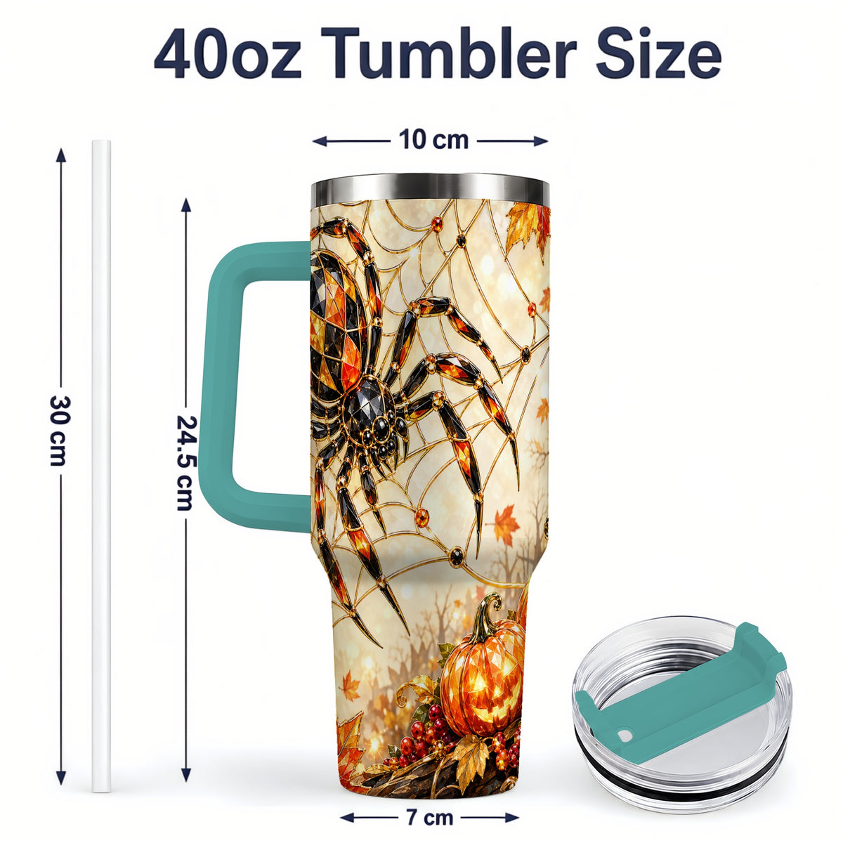 #pl[40oz|Green] Halloween Spider Web 40oz Tumbler, Jack-O-Lantern Pumpkin Artwork