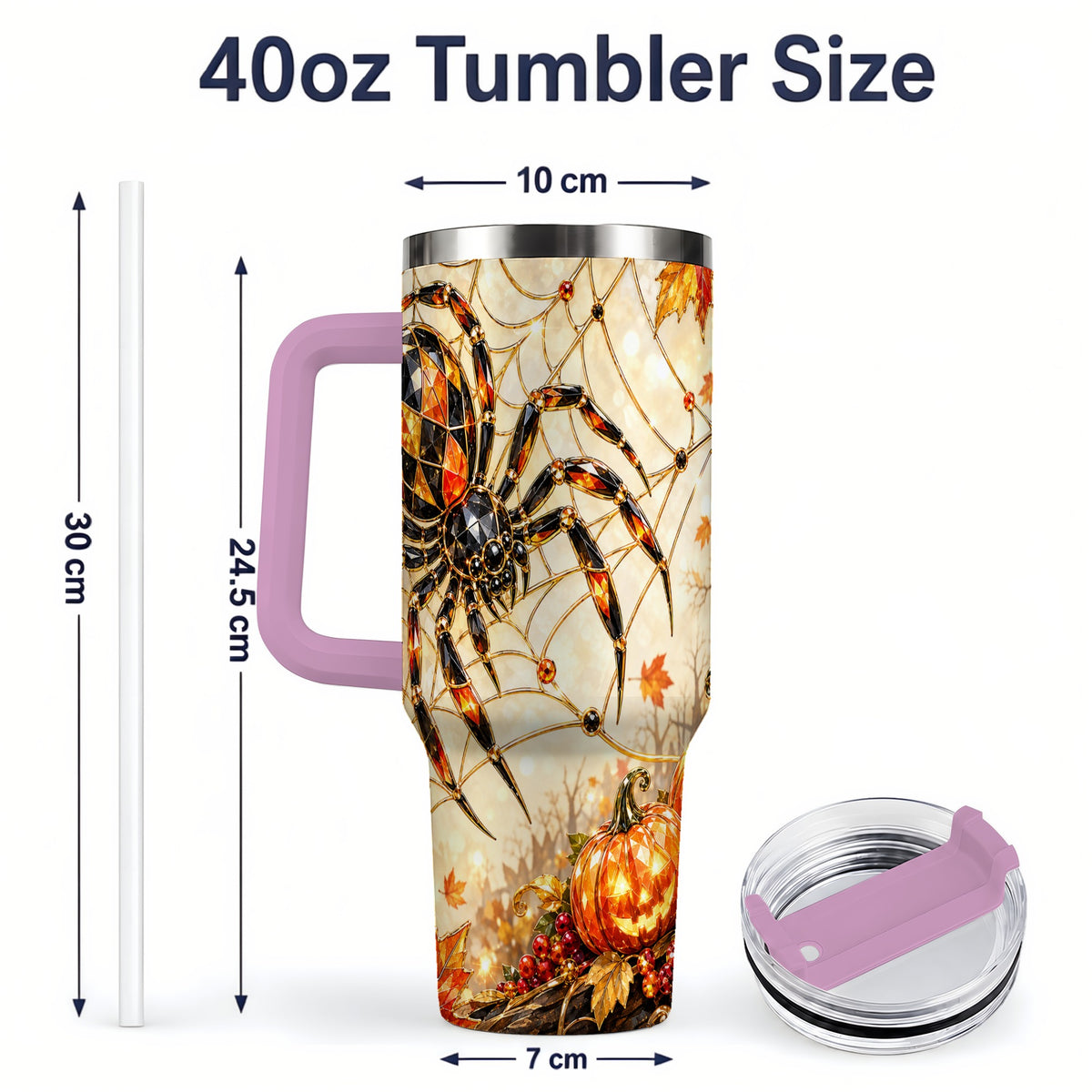 #pl[40oz|Pink] Halloween Spider Web 40oz Tumbler, Jack-O-Lantern Pumpkin Artwork