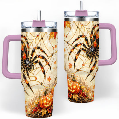 #pl[40oz|Pink] Halloween Spider Web 40oz Tumbler, Jack-O-Lantern Pumpkin Artwork