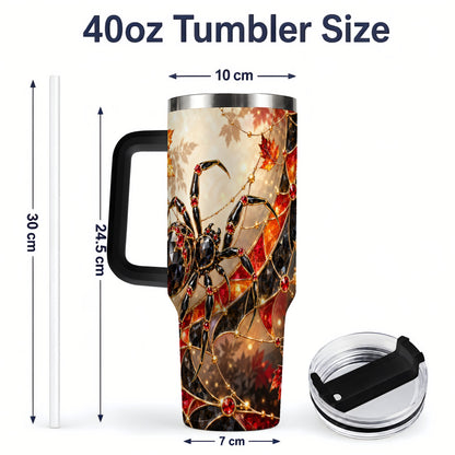 #pl[40oz|Black] Halloween Spider Web 40oz Tumbler, Autumn Maple Leaf Artwork