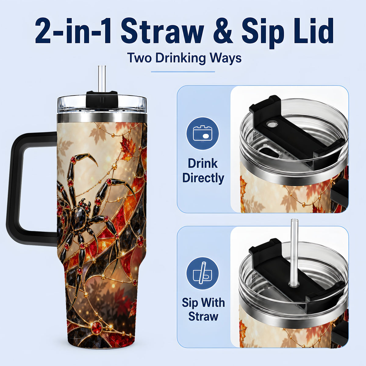 #pl[40oz|Black] Halloween Spider Web 40oz Tumbler, Autumn Maple Leaf Artwork