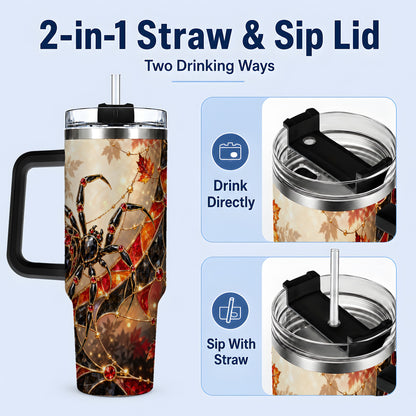 #pl[40oz|Black] Halloween Spider Web 40oz Tumbler, Autumn Maple Leaf Artwork