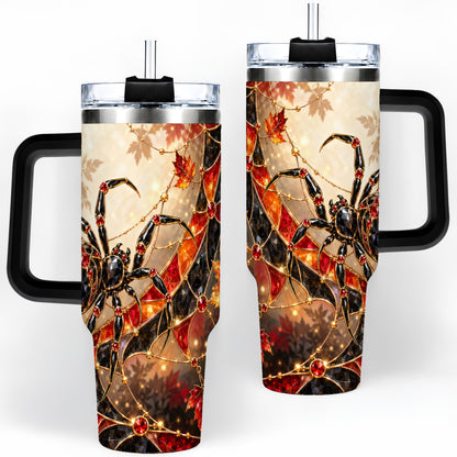 #pl[40oz|Black] Halloween Spider Web 40oz Tumbler, Autumn Maple Leaf Artwork