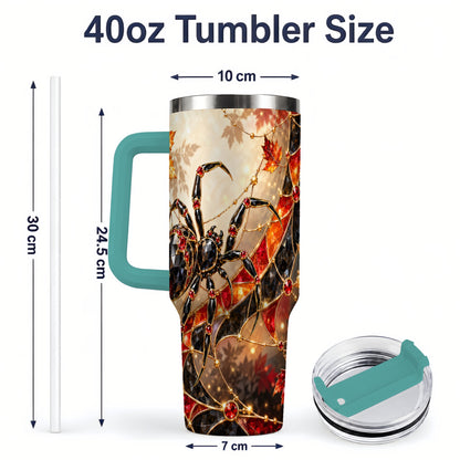 #pl[40oz|Green] Halloween Spider Web 40oz Tumbler, Autumn Maple Leaf Artwork