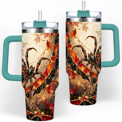 #pl[40oz|Green] Halloween Spider Web 40oz Tumbler, Autumn Maple Leaf Artwork