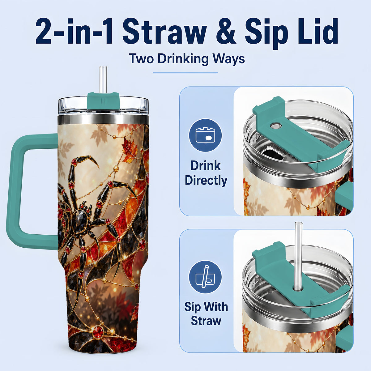 #pl[40oz|Green] Halloween Spider Web 40oz Tumbler, Autumn Maple Leaf Artwork