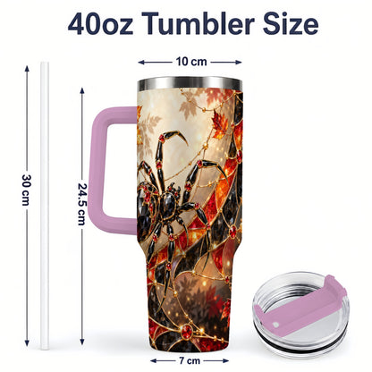 #pl[40oz|Pink] Halloween Spider Web 40oz Tumbler, Autumn Maple Leaf Artwork