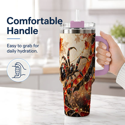 #pl[40oz|Pink] Halloween Spider Web 40oz Tumbler, Autumn Maple Leaf Artwork