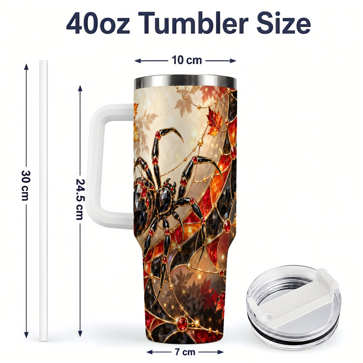 #pl[40oz|White] Halloween Spider Web 40oz Tumbler, Autumn Maple Leaf Artwork