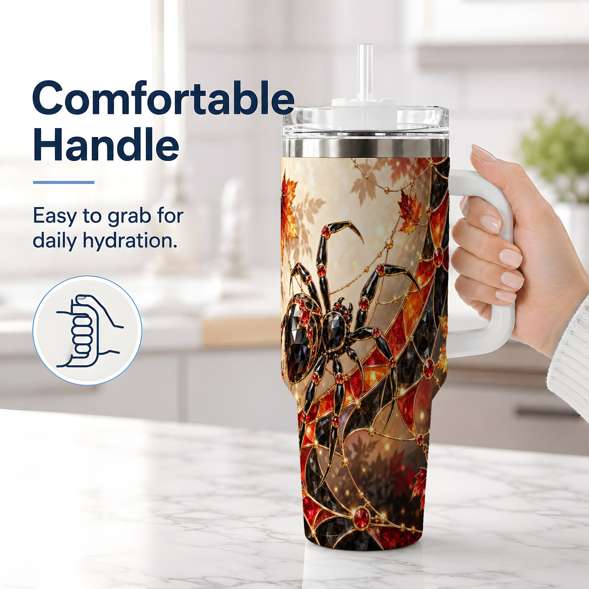 #pl[40oz|White] Halloween Spider Web 40oz Tumbler, Autumn Maple Leaf Artwork