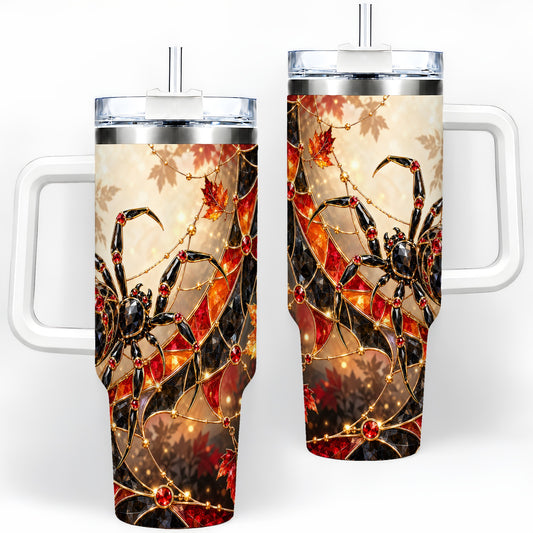 Halloween Spider Web 40oz Tumbler, Autumn Maple Leaf Artwork
