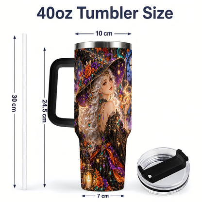 #pl[40oz|Black] Halloween Witch 40oz Tumbler with Black Cat, Pumpkin and Moon Artwork