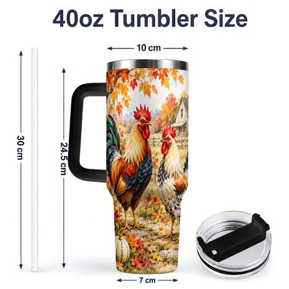 #pl[40oz|Black] Autumn Rooster 40oz Tumbler with Farmhouse Pumpkin and Fall Leaf Artwork