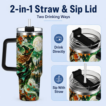 #pl[40oz|Black] Autumn Witch 40oz Tumbler with Moon, Castle and Fall Leaf Artwork