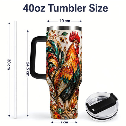 #pl[40oz|Black] Autumn Chicken 40oz Tumbler with Rooster and Gemstone Style Artwork