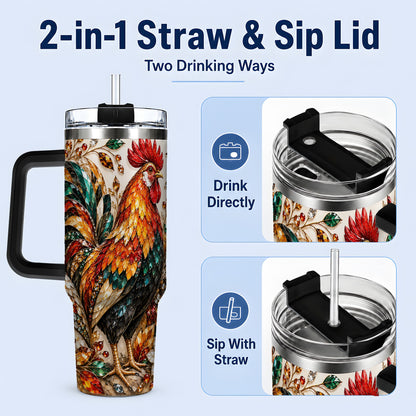 #pl[40oz|Black] Autumn Chicken 40oz Tumbler with Rooster and Gemstone Style Artwork