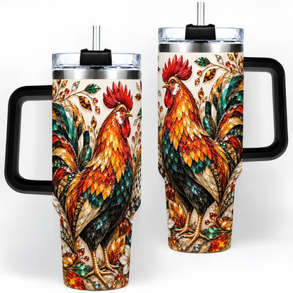 #pl[40oz|Black] Autumn Chicken 40oz Tumbler with Rooster and Gemstone Style Artwork