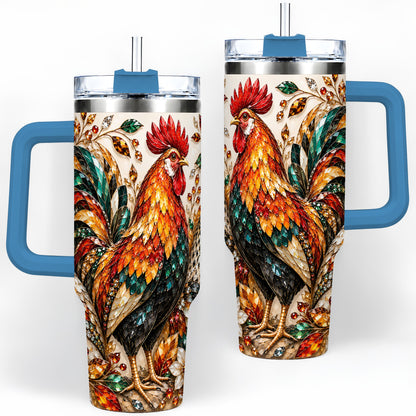 #pl[40oz|Blue] Autumn Chicken 40oz Tumbler with Rooster and Gemstone Style Artwork