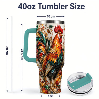 #pl[40oz|Green] Autumn Chicken 40oz Tumbler with Rooster and Gemstone Style Artwork