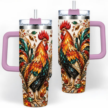 #pl[40oz|Pink] Autumn Chicken 40oz Tumbler with Rooster and Gemstone Style Artwork