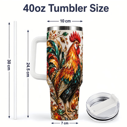 #pl[40oz|White] Autumn Chicken 40oz Tumbler with Rooster and Gemstone Style Artwork